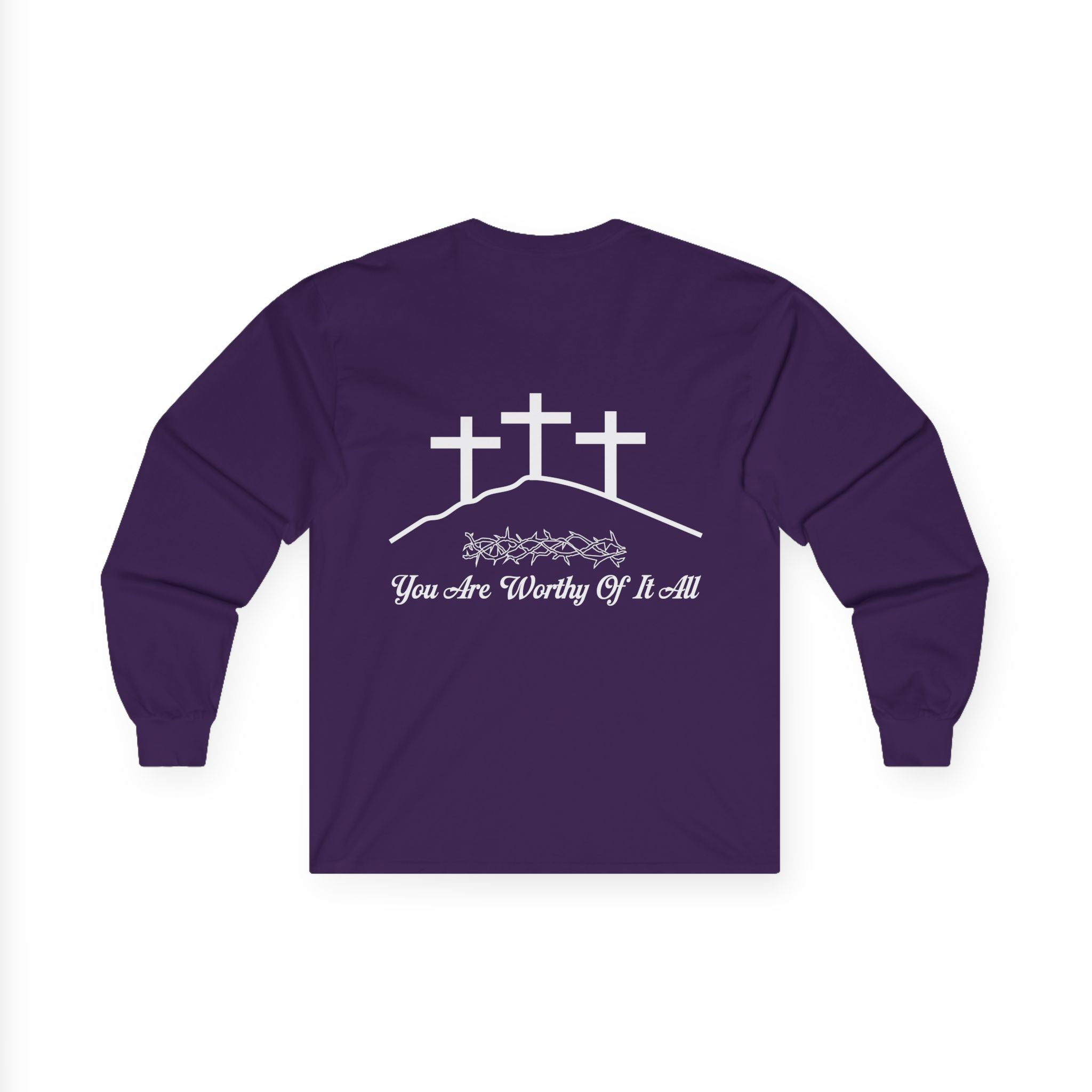 Christian Long Sleeve Tee - "You Are Worthy Of It All" Crosses Worship Shirt