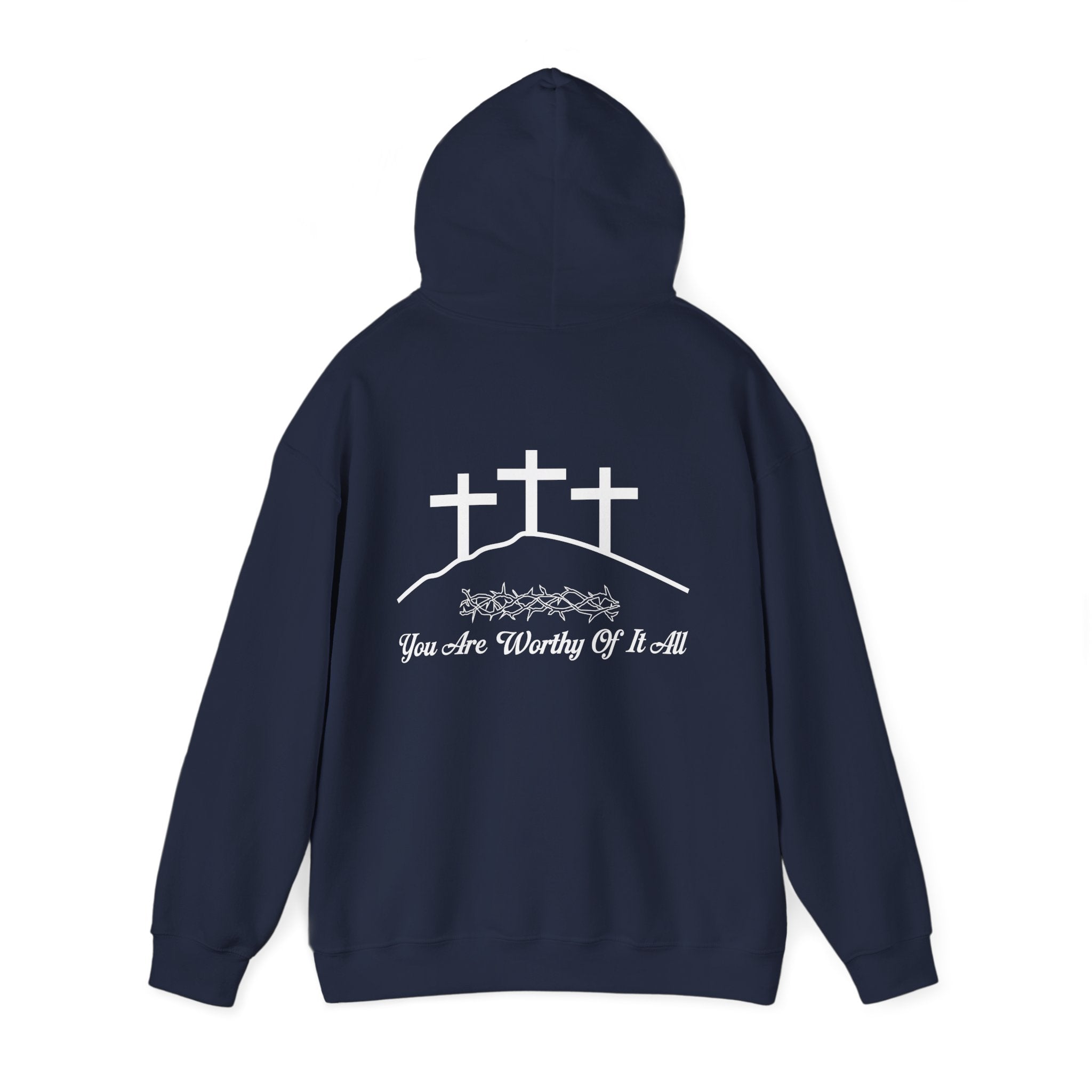Christian Hoodie – 'You Are Worthy Of It All' Three Crosses Worship Sweatshirt