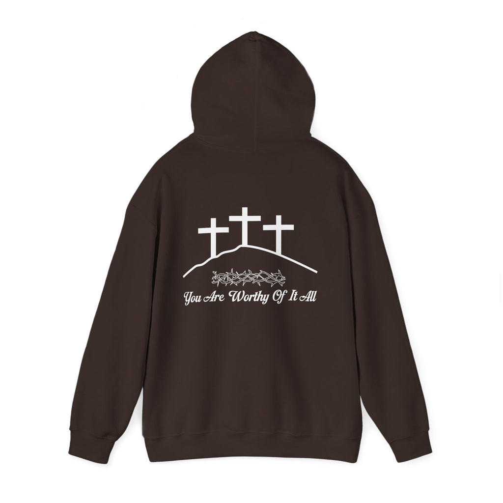 Christian Hoodie – 'You Are Worthy Of It All' Three Crosses Worship Sweatshirt
