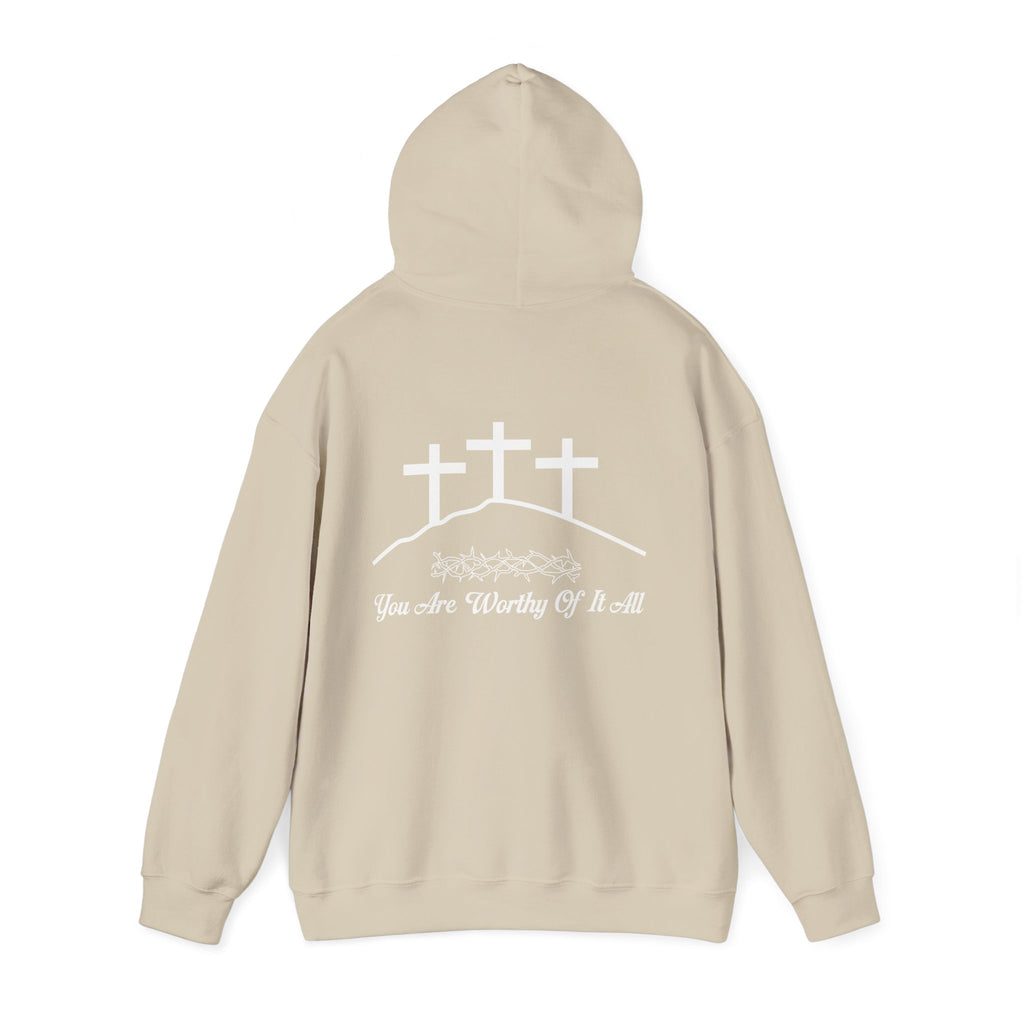 Christian Hoodie – 'You Are Worthy Of It All' Three Crosses Worship Sweatshirt