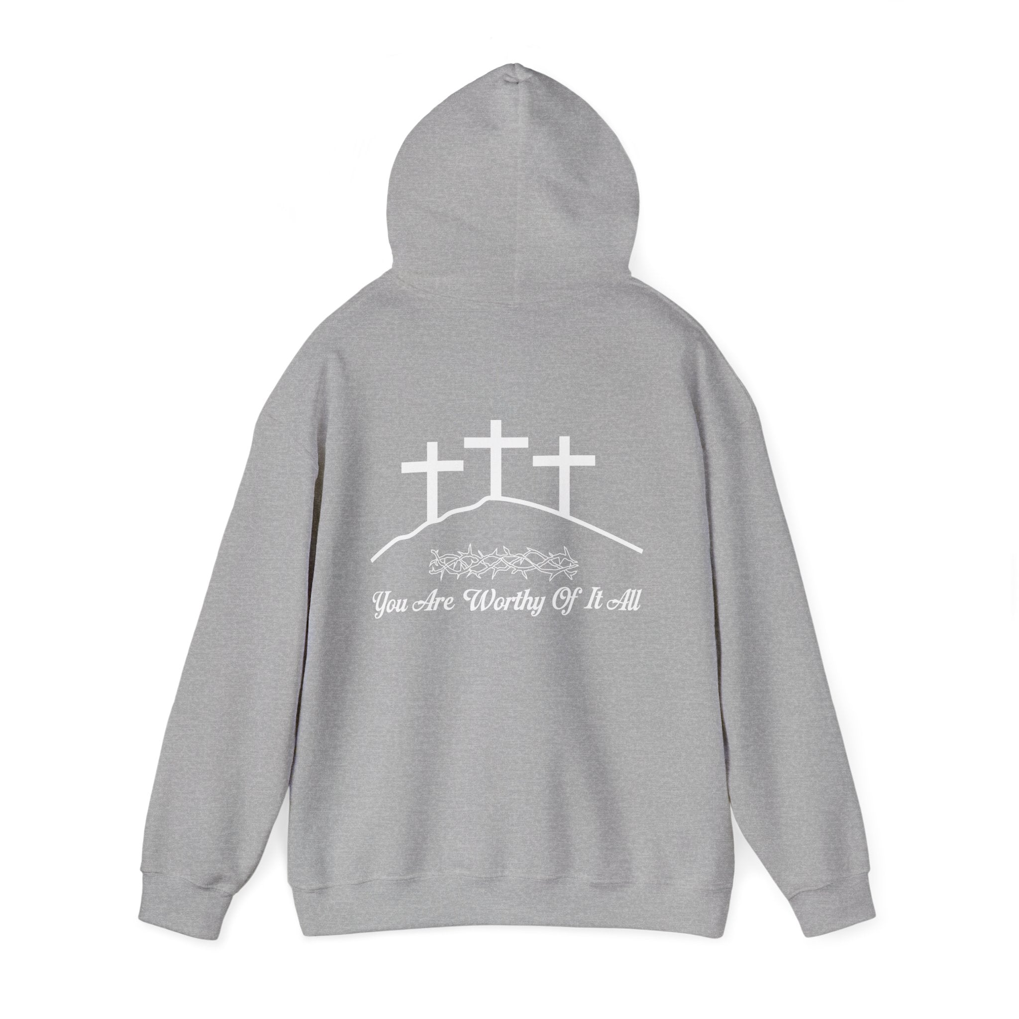 Christian Hoodie – 'You Are Worthy Of It All' Three Crosses Worship Sweatshirt