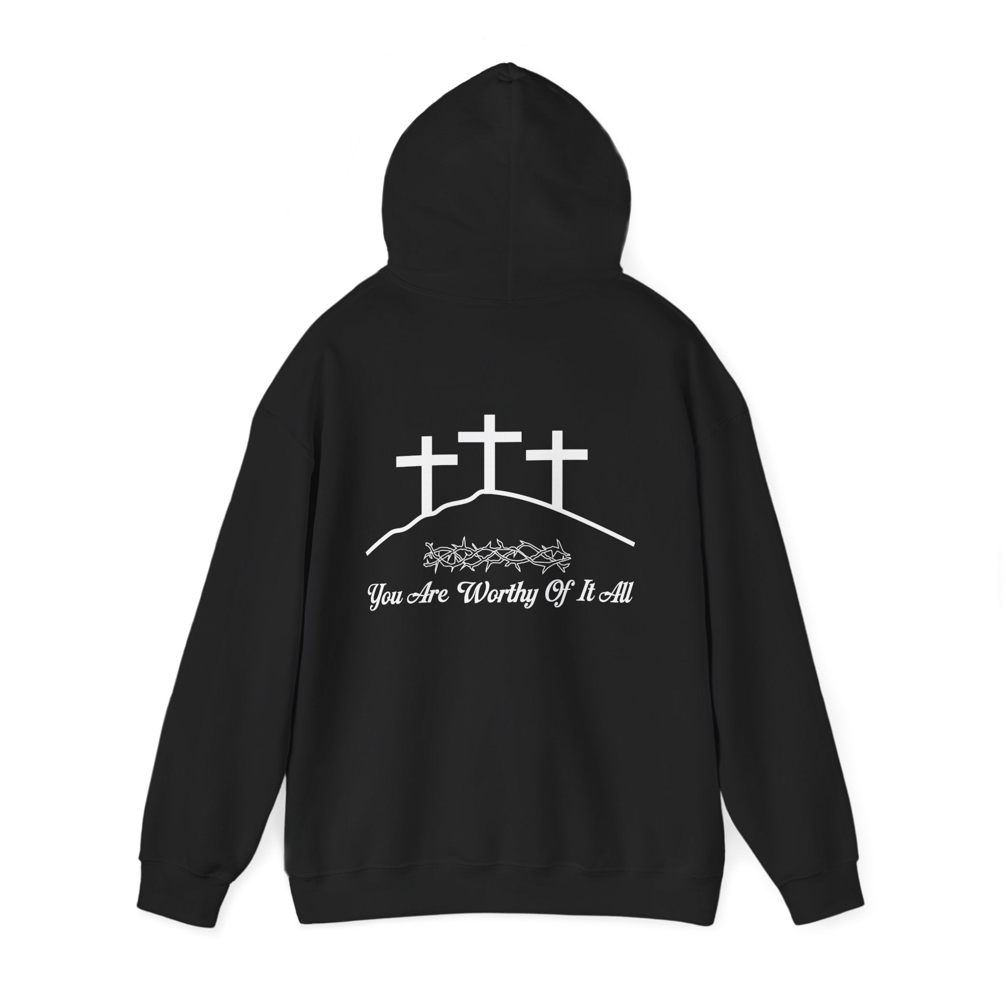 Christian Hoodie – 'You Are Worthy Of It All' Three Crosses Worship Sweatshirt