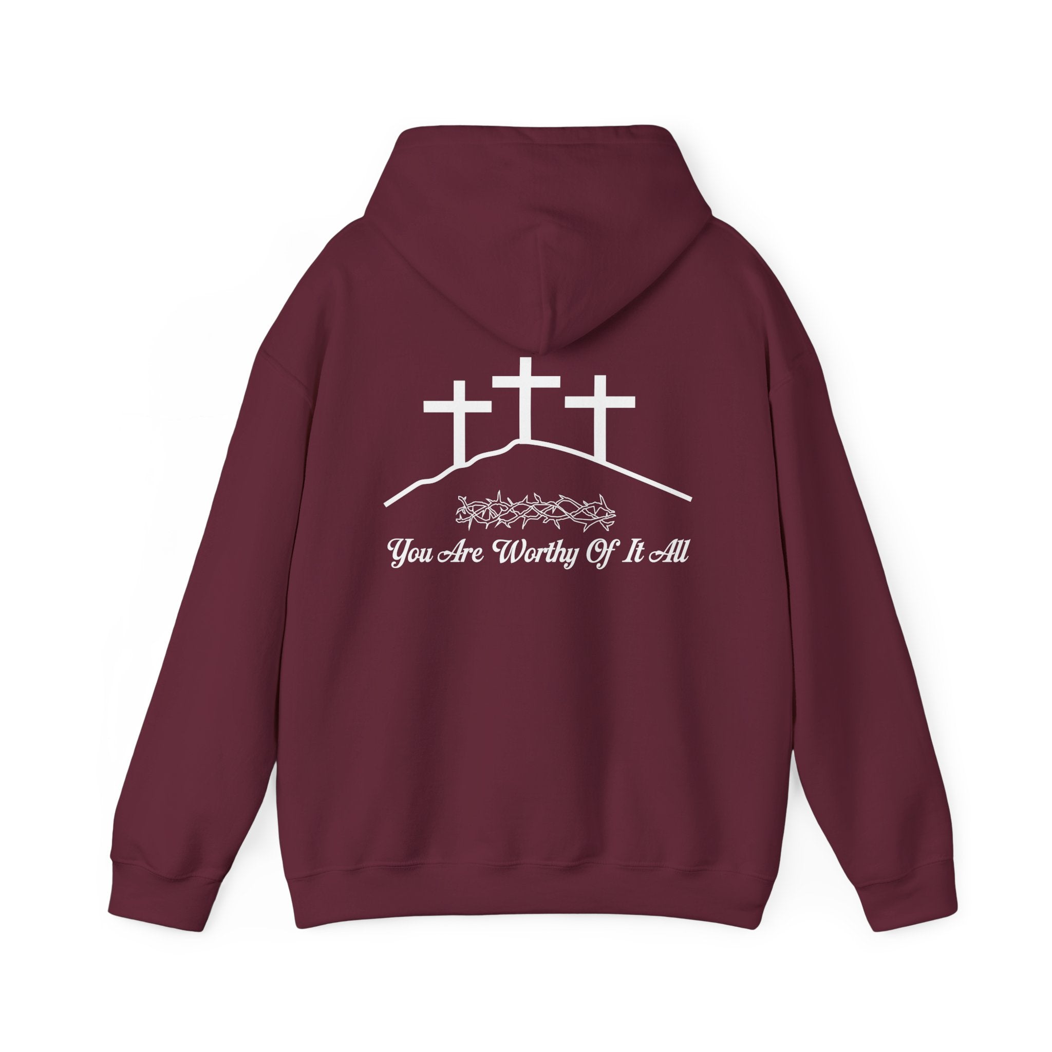 Christian Hoodie – 'You Are Worthy Of It All' Three Crosses Worship Sweatshirt