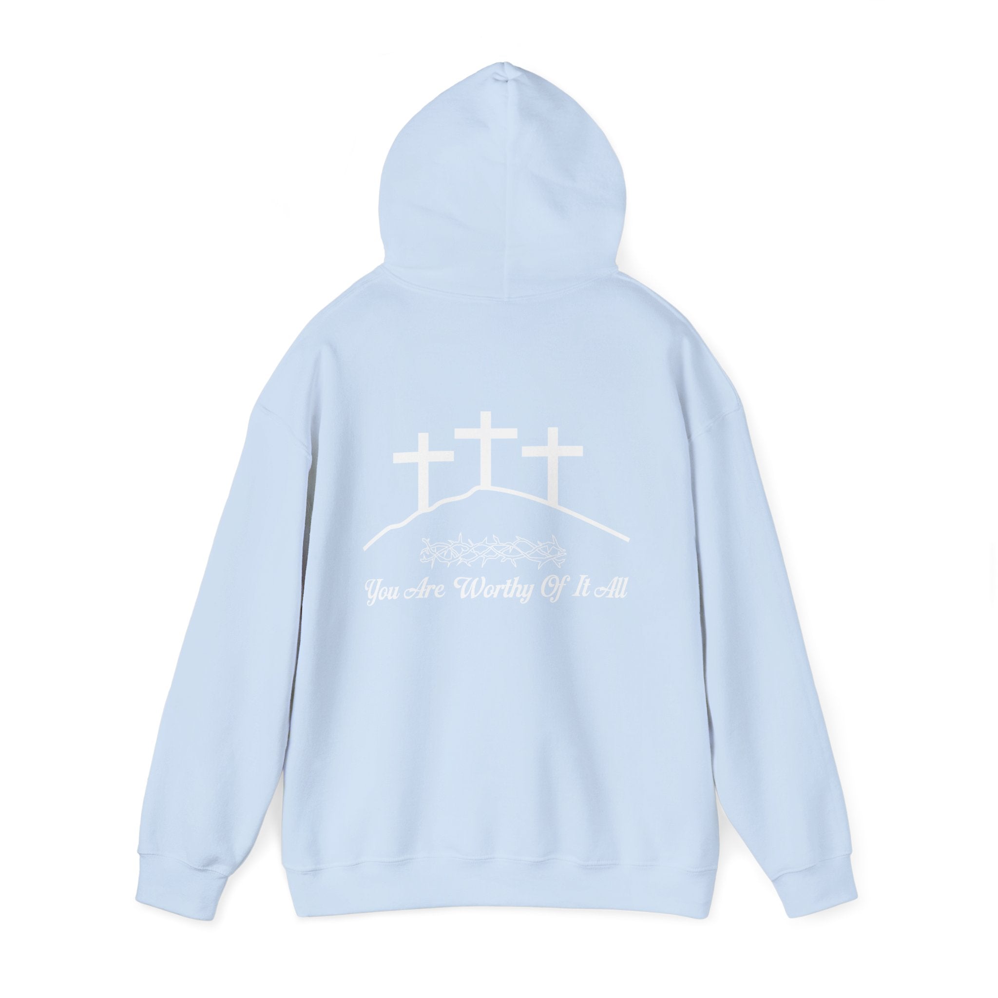 Christian Hoodie – 'You Are Worthy Of It All' Three Crosses Worship Sweatshirt